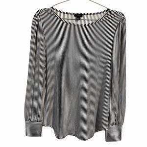 Ann Taylor Black White Stripe Long Sleeve Blouse – Stretchy Lightweight Top